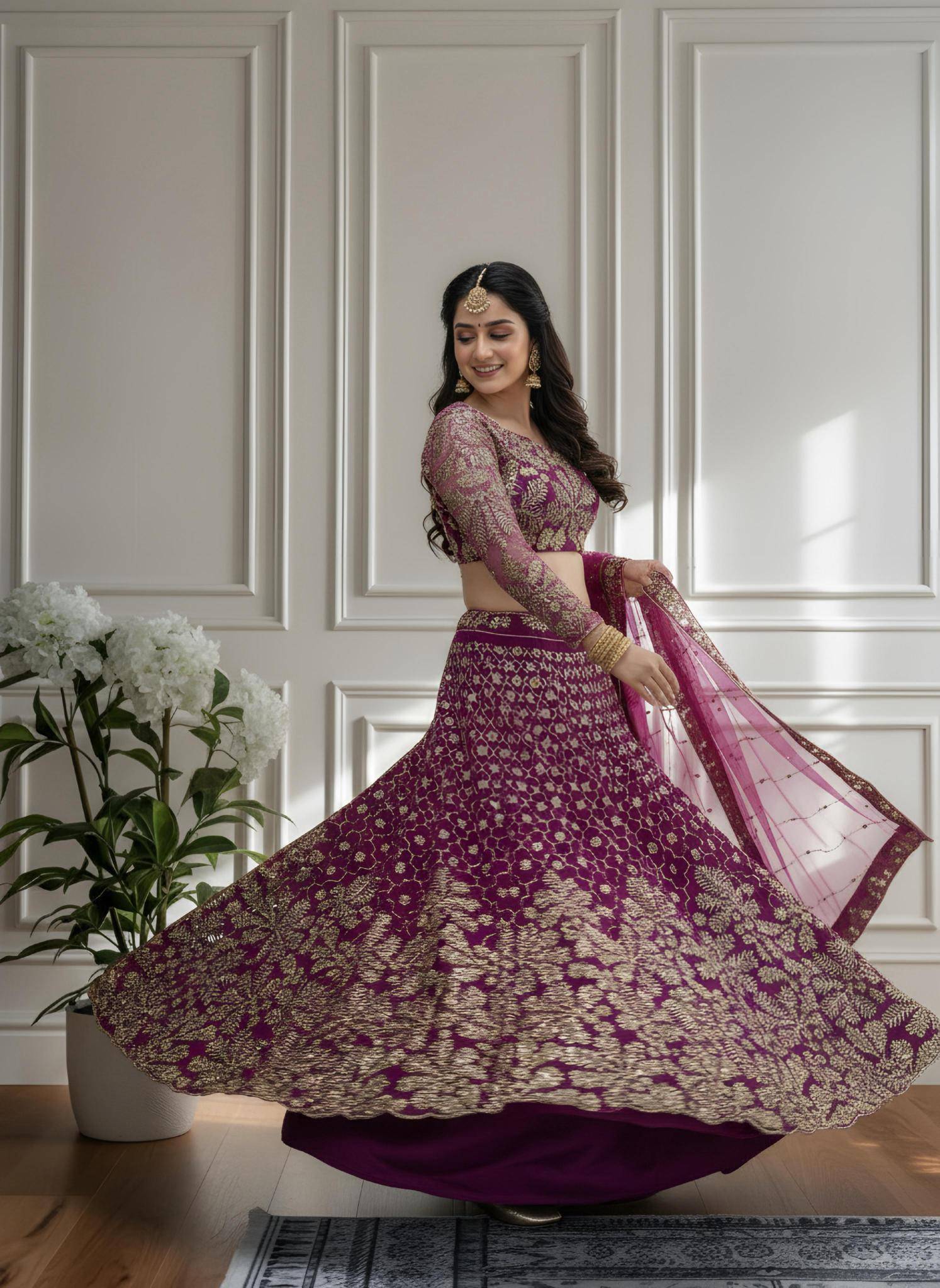 Shine in style with this beautifully Butterfly Net Purple Lehengha choli with price in Mumbai